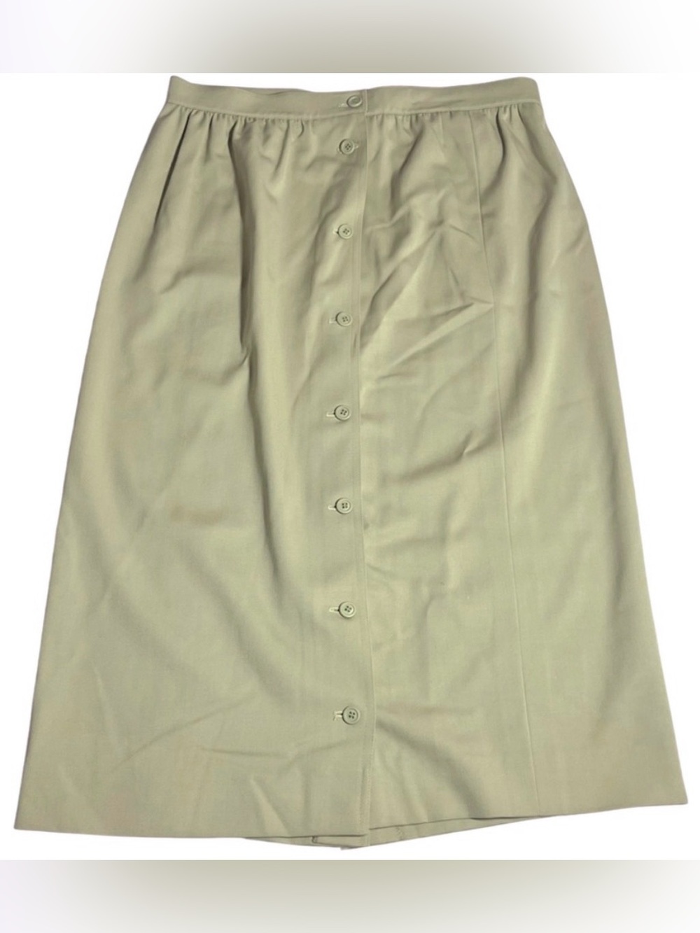 Vtg Michael Kors M Button Straight Midi Skirt 100% Wool Beige Bergdorf Goodman